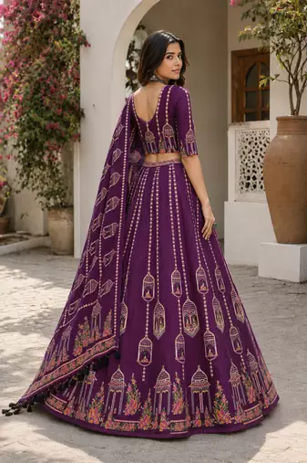 Magenta Navratri Garba Special Cotton  Lehenga choli