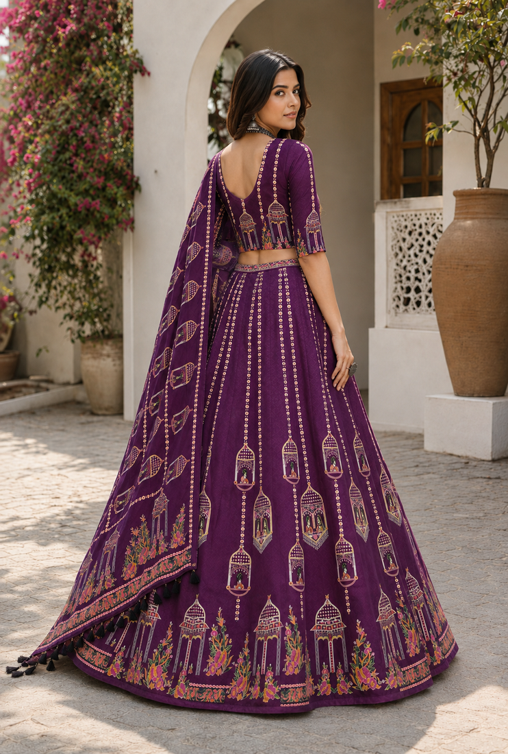 Magenta Navratri Garba Special Cotton  Lehenga choli