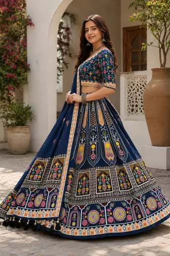 Blue Navratri Garba Special Cotton  Lehenga choli