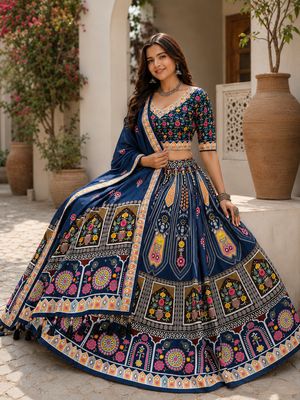 Blue Navratri Garba Special Cotton  Lehenga choli 4