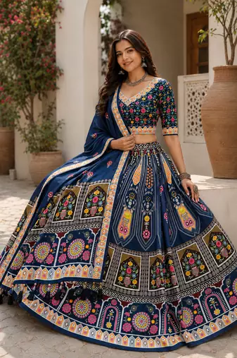 Blue Navratri Garba Special Cotton  Lehenga choli