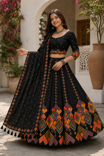 Black Navratri Garba Special Cotton  Lehenga choli