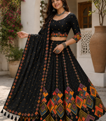 Black Navratri Garba Special Cotton  Lehenga choli