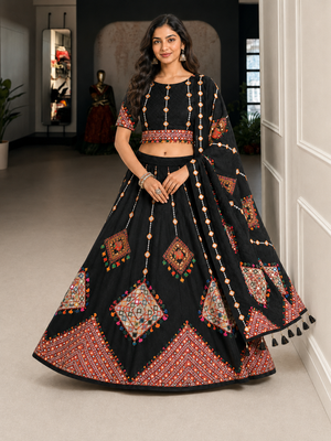 Black Navratri Garba Special Cotton  Lehenga choli 2