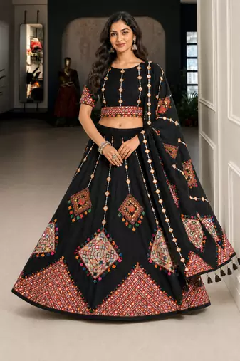 Black Navratri Garba Special Cotton  Lehenga choli