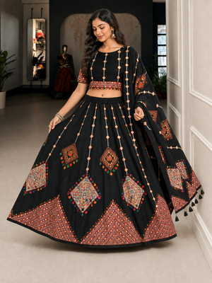 Black Navratri Garba Special Cotton  Lehenga choli 3
