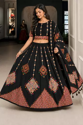 Black Navratri Garba Special Cotton  Lehenga choli