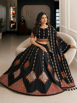 Black Navratri Garba Special Cotton  Lehenga choli 4