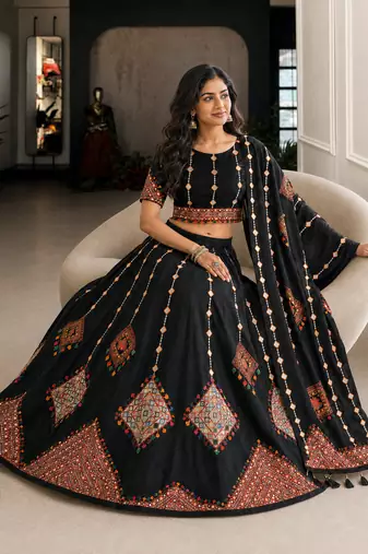 Black Navratri Garba Special Cotton  Lehenga choli
