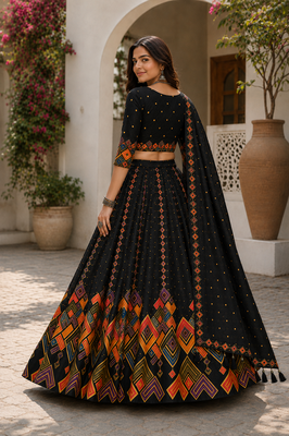 Black Navratri Garba Special Cotton  Lehenga choli 4