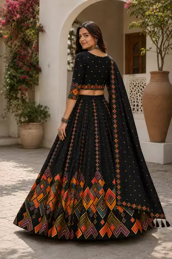 Black Navratri Garba Special Cotton  Lehenga choli