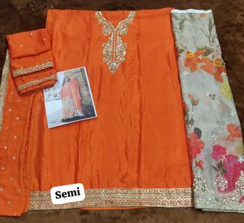orange sequins silk blend salwar suit 3