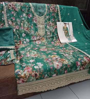 green embroidered silk blend salwar suit 3
