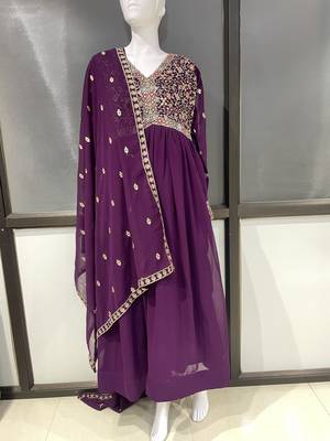 Purple georgette embroidered gown suit  with designer dupatta 7