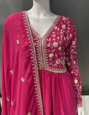 Pink georgette embroidered gown suit  with designer dupatta 6