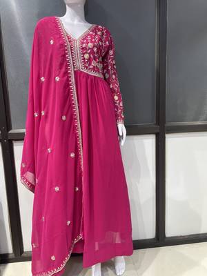 Pink georgette embroidered gown suit  with designer dupatta 7