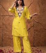 women's cotton blend embroidered kurta pant set