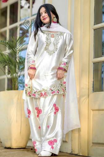 women's silk embroidered farshi salwar suit with dupatta set