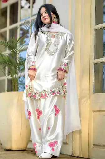 women's silk embroidered farshi salwar suit with dupatta set