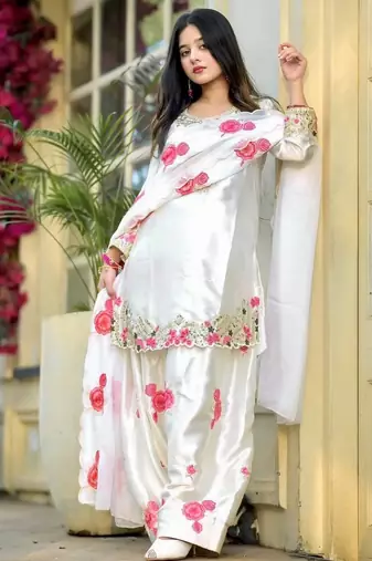 women's silk embroidered farshi salwar suit with dupatta set