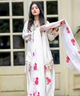women's silk embroidered farshi salwar suit with dupatta set 3