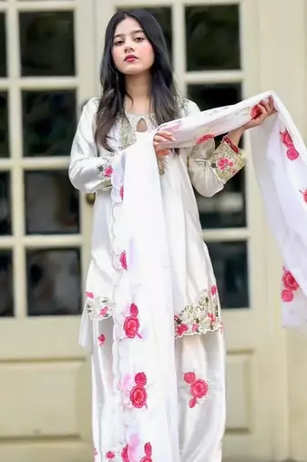 women's silk embroidered farshi salwar suit with dupatta set