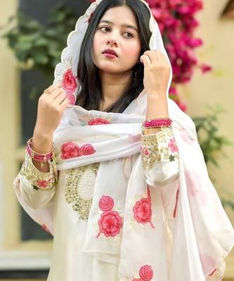 women's silk embroidered farshi salwar suit with dupatta set 4