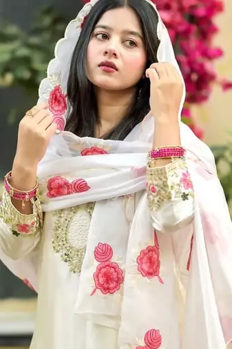 women's silk embroidered farshi salwar suit with dupatta set