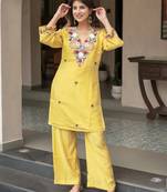 women's cotton blend embroidered kurta pant set