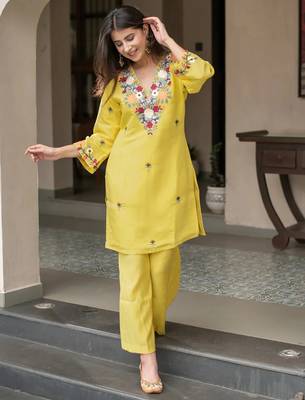 women's cotton blend embroidered kurta pant set 3