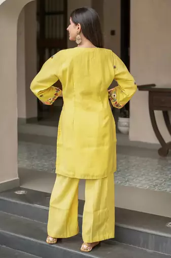 women's cotton blend embroidered kurta pant set