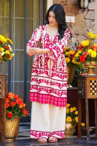 women's cotton blend printed kurta palazzo set