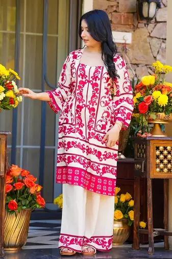 women's cotton blend printed kurta palazzo set