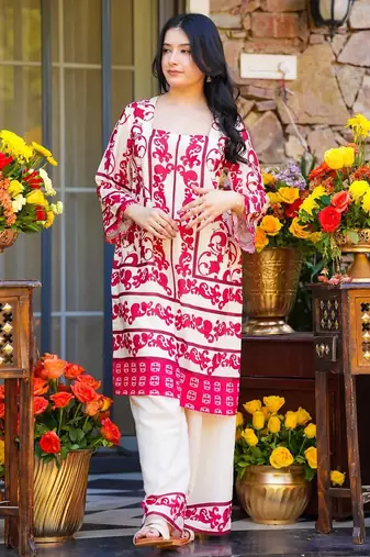 women's cotton blend printed kurta palazzo set
