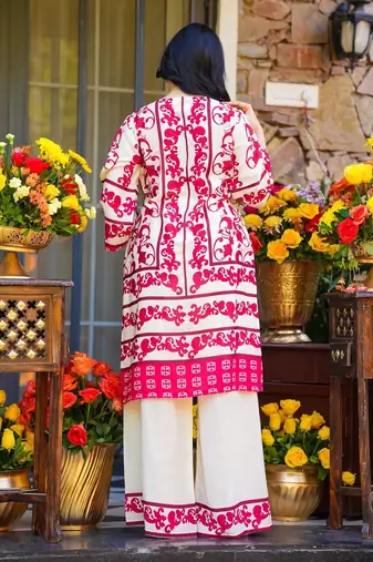 women's cotton blend printed kurta palazzo set