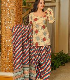 women's cotton blend printed farshi salwar suit with dupatta set