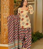 women's cotton blend printed farshi salwar suit with dupatta set