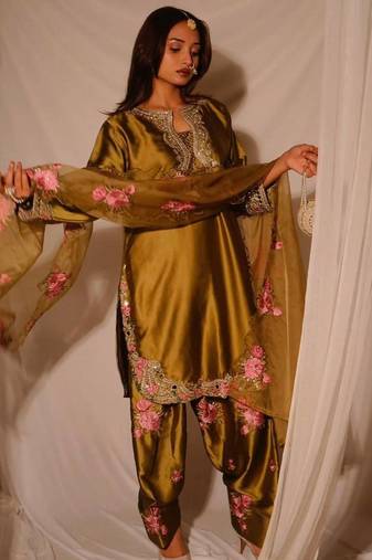 women's silk embroidered farshi salwar suit with dupatta set