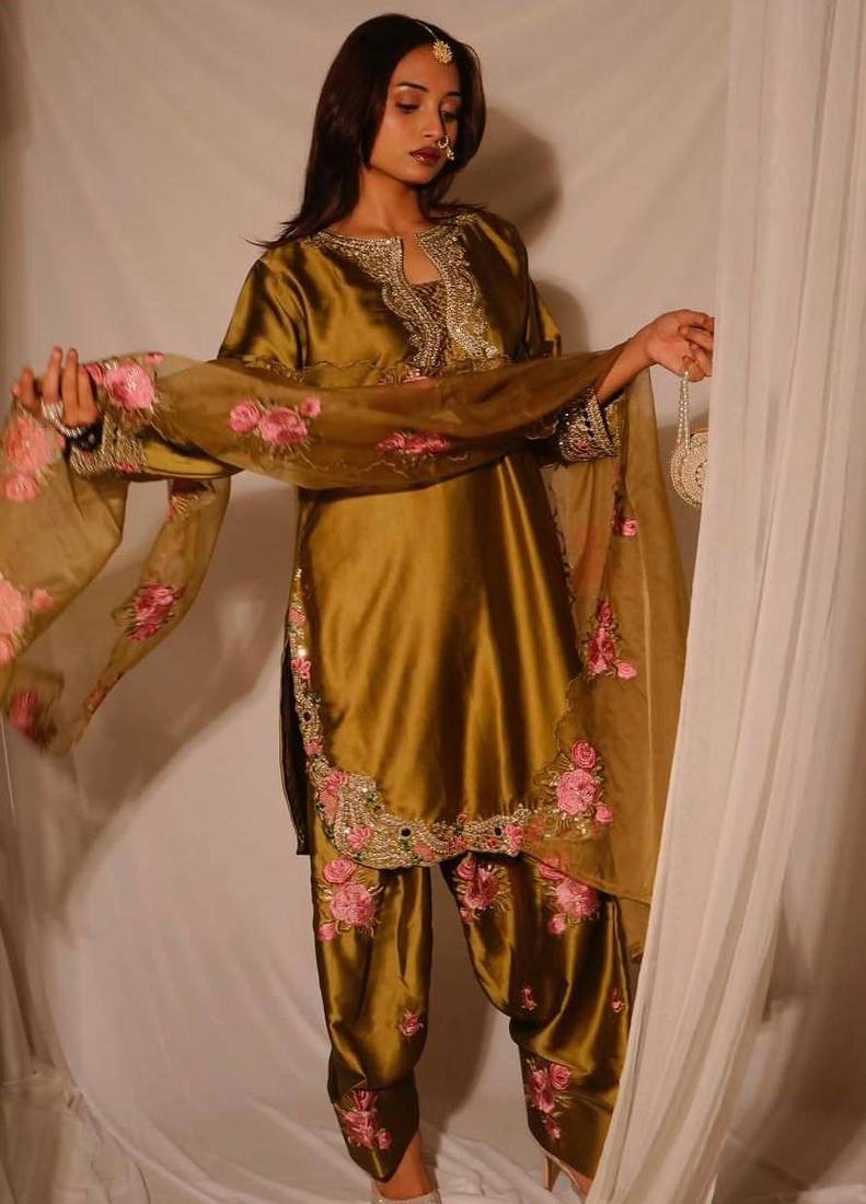 women's silk embroidered farshi salwar suit with dupatta set