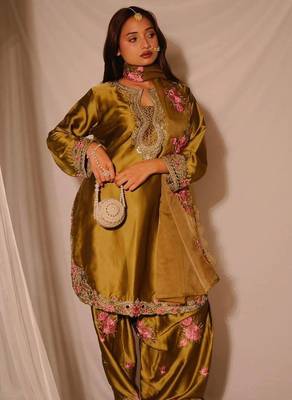 women's silk embroidered farshi salwar suit with dupatta set 2