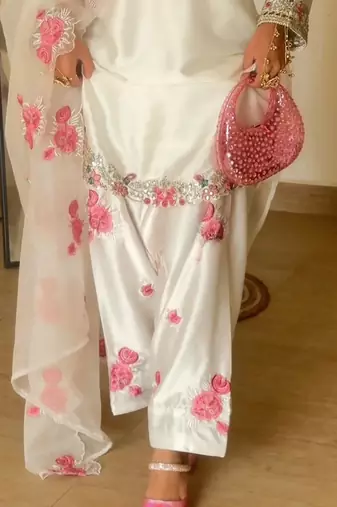 women's silk embroidered farshi salwar suit with dupatta set