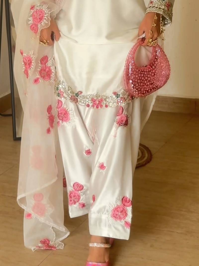 women's silk embroidered farshi salwar suit with dupatta set