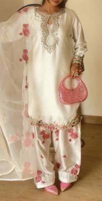 women's silk embroidered farshi salwar suit with dupatta set 3