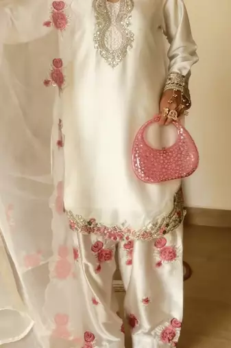 women's silk embroidered farshi salwar suit with dupatta set