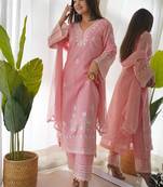women's silk blend embroidered kurta pant with dupatta set