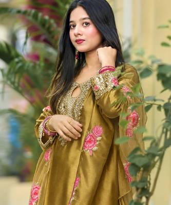 women's silk embroidered farshi salwar suit with dupatta set 4