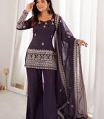 women's crunchy silk embroidered kurta palazzo with dupatta set