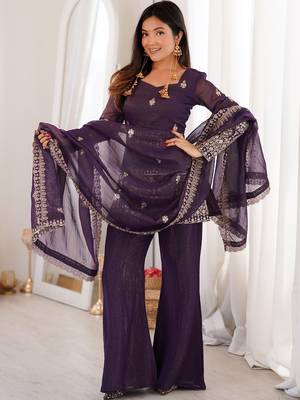 women's crunchy silk embroidered kurta palazzo with dupatta set 3