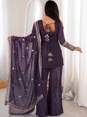 women's crunchy silk embroidered kurta palazzo with dupatta set 5