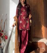 women's shimmer silk embroidered farshi salwar suit with dupatta set